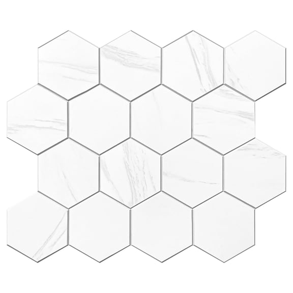 Murella SPC collection peel and stick backsplash tile Medium white Marble Hex 11.5 in. x 10 in. - Single Tile