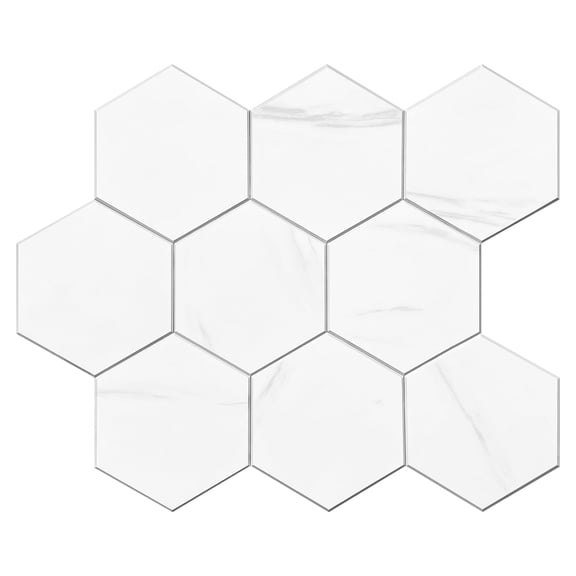 Murella SPC collection peel and stick backsplash tile large white Marble Hex 10 in. x 8.7 in. - Single Tile