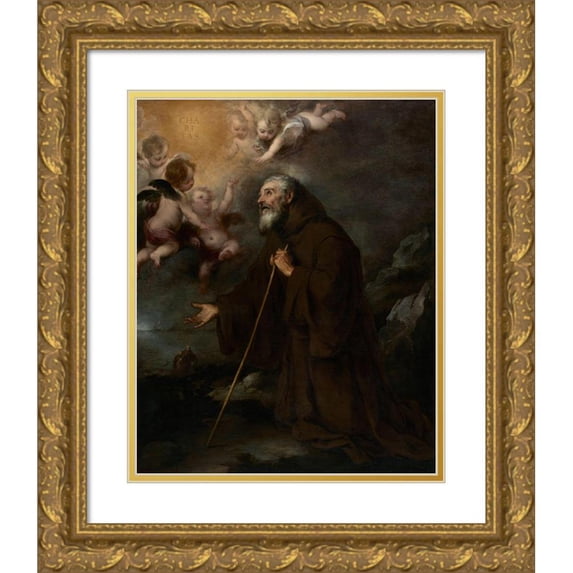 Murillo, Bartalome Esteban 15x18 Gold Ornate Wood Framed with Double Matting Museum Art Print Titled - The Vision of Saint Francis of Paola