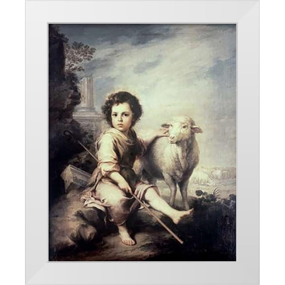 Murillo, Bartolome Esteban 15x18 White Modern Wood Framed Museum Art Print Titled - Museumist Child As Shepherd