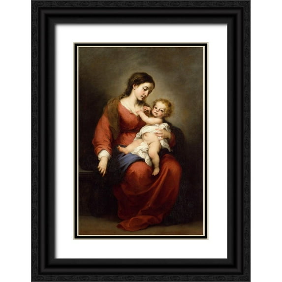 Murillo, Bartolome Esteban 17x24 Black Ornate Wood Framed with Double Matting Museum Art Print Titled - Virgin and Child