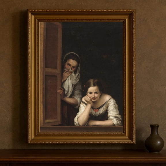 Murillo Print Poster Two Women at a Window, Spanish Old Masters Art, Size 8x12 UNFFRAMED F03.1.7l850