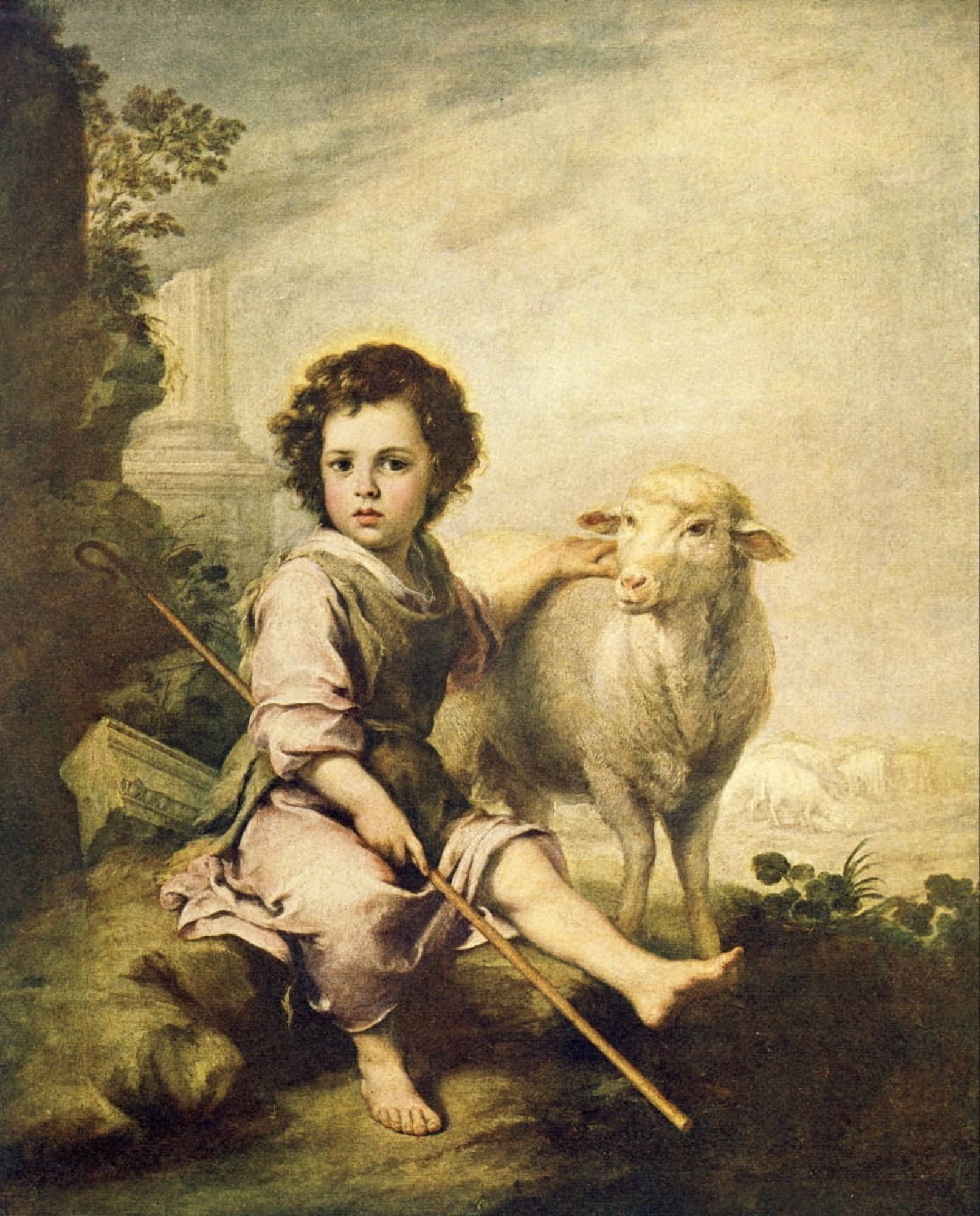 Murillo c1910 The divine shepherd boy Canvas Art - Bartolom Esteban Murillo (24 x 36)