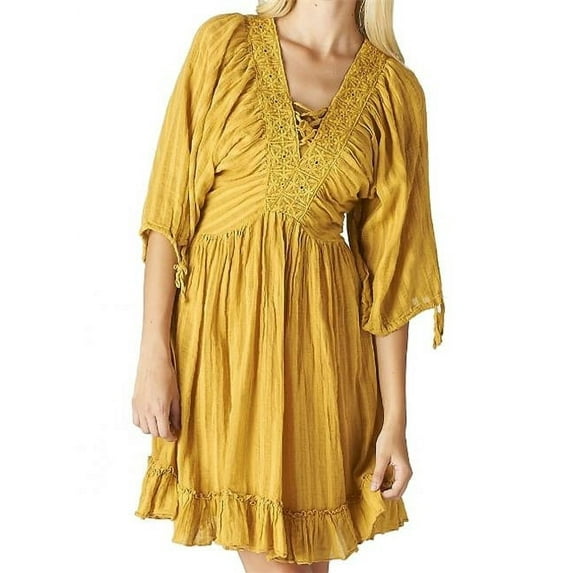 Murmur M7380 100 Percent Cotton Woven Dress, Mustard - Medium