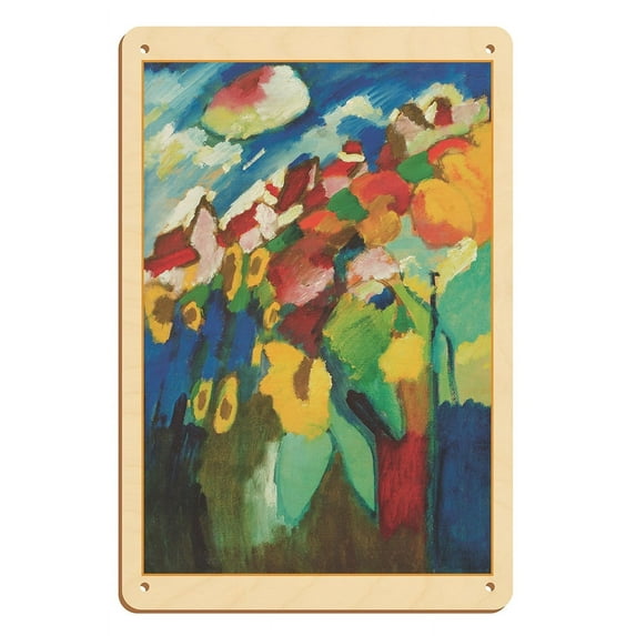 Murnau Garden (Garten) - From an Original Color Painting by Wassily (Vasily) Kandinsky c.1910 - 8 x 12 inch Vintage Wood Art Sign