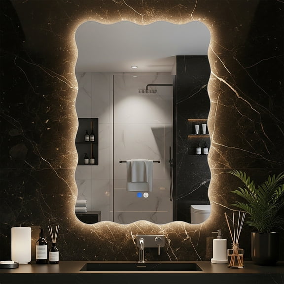 MuroPanel 20"x30" Bathroom LED Rectangular Wall Mirrors for Wall - Modern 3 Colors Dimmable Anti-Fog Frameless Waved Mirrors with Lights,Wall-mounted Memory LED Mirrors for Vanity