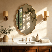MuroPanel 22"x30" Wavy Oval Wall Mirror, Gold Mirrors for Bathroom Vanity