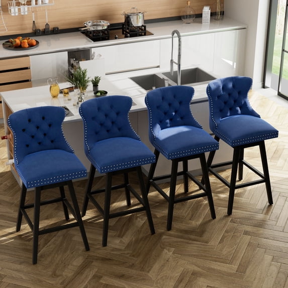 MuroPanel 30" Swivel Bar Stools Set of 4, Modern Blue Velvet Upholstered Bar Chairs with Back