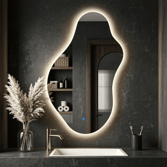 MuroPanel 43"x24" Bathroom LED Wall Mirrors for Wall - Modern Anti-Fog Frameless Mirrors with Lights,Wall-mounted Irregular Mirrors for Washroom and Vanity Room