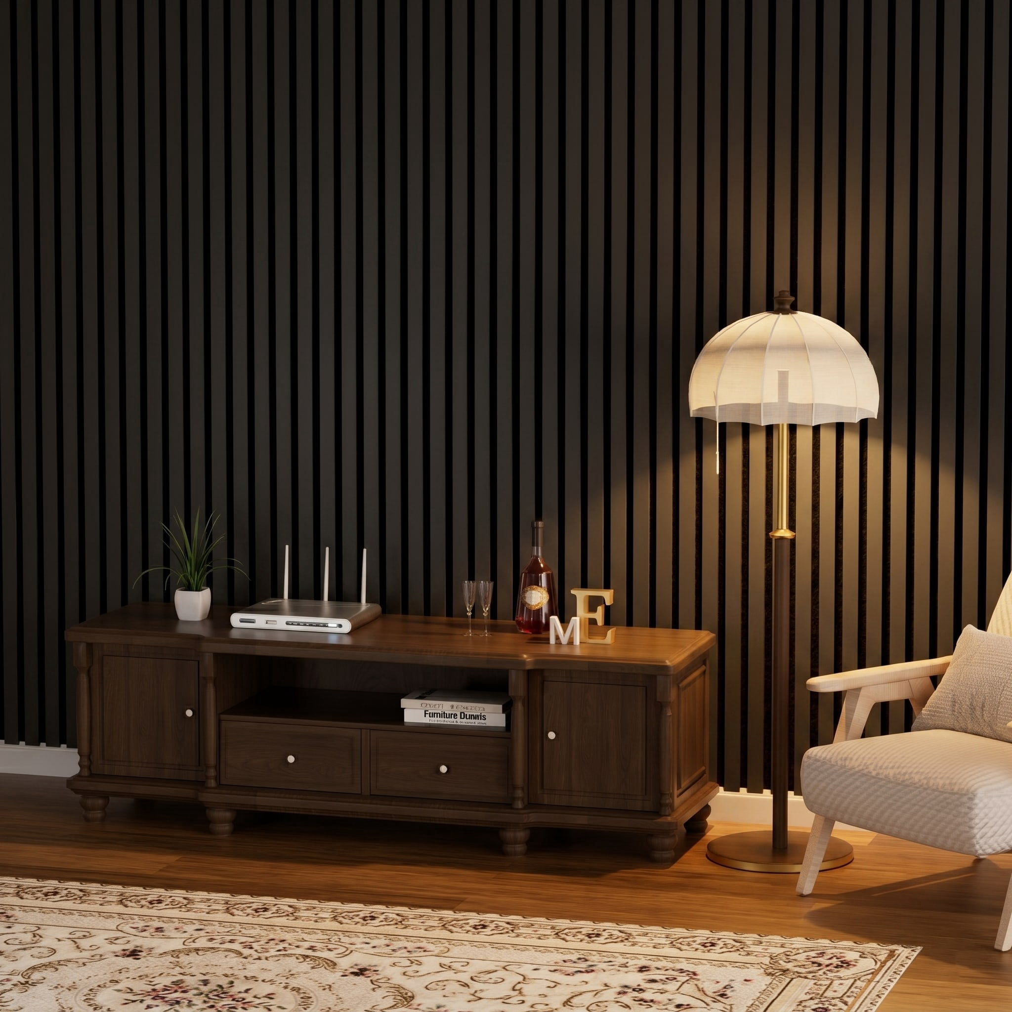 MuroPanel 47"x24" Acoustic Wood Slat Wall Panels 4-Pack, Modern Black ...