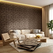 MuroPanel Abstract Polygon Acoustic Wood Slat Wall Tiles 4-Pack 24x24, Modern 3D Wall Panels, Gray