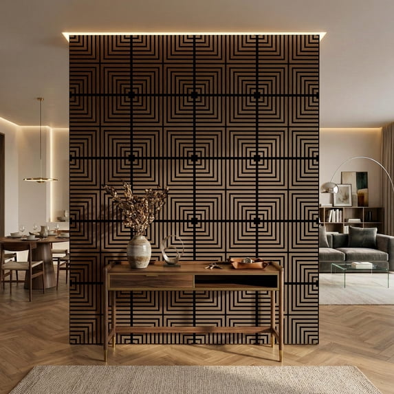 MuroPanel Concentric Square Acoustic Wood Slat Wall Tiles 4-Pack 24"x24", 3D Wall Panels, Walnut