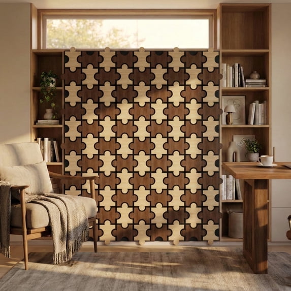 MuroPanel Interlocking Jigsaw Acoustic Wood Slat Wall Tiles 4-Pack 24"x24", 3D Wall Panels, Caramel