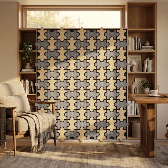 MuroPanel Interlocking Jigsaw Acoustic Wood Slat Wall Tiles 4-Pack 24"x24", 3D Wall Panels, Wood Gray