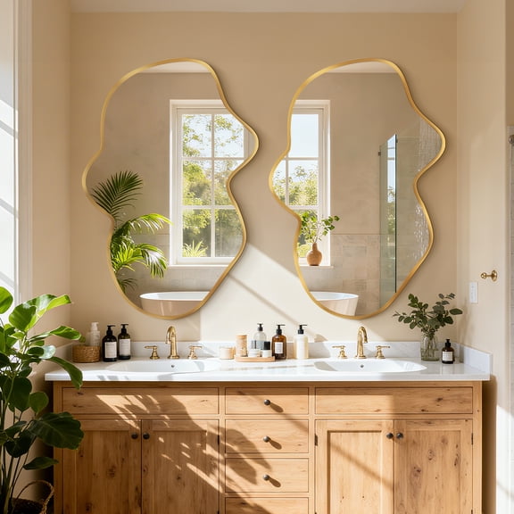 MuroPanel Irregular Wall Mirror, 24"x40" Asymmetrical Abstract Aviation Aluminum Frame Unique, Gold