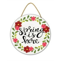 Muroanmi 12Inch Spring Is Here Spring Door Decorations Sign Flowers Wreath Welcome Spring Door Sign Spring Decorations for Home Front Door Wall Proch Indoor Outdoor