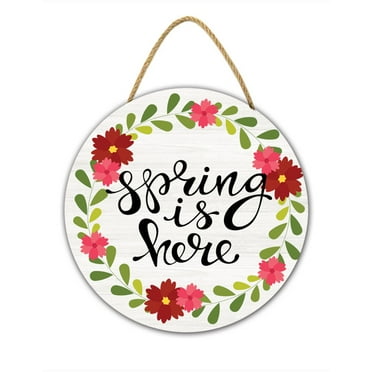 Muroanmi 12Inch Spring Is Here Spring Door Decorations Sign Flowers Wreath Welcome Spring Door Sign Spring Decorations for Home Front Door Wall Proch Indoor Outdoor