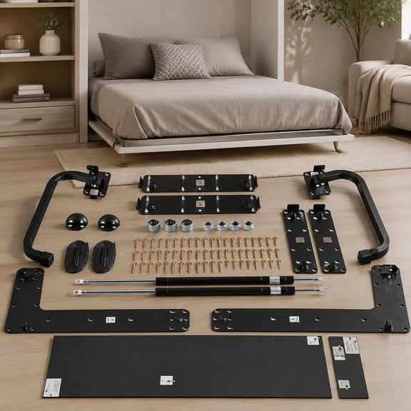 Murphy Bed Kit, Queen Size, Vertical Wall Bed Hardware with Pneumatic Lever Support, DIY Folding Cabinet Space-Saving Design