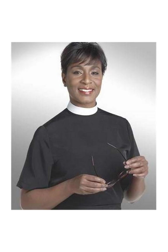 38300 Clerical Shirt Women Short Sleev Banded Sz 24 Black