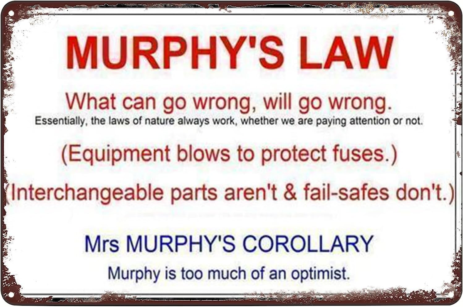 Murphy's Law Poster Metal Tin Sign Art Decor for Home Bedroom Living ...