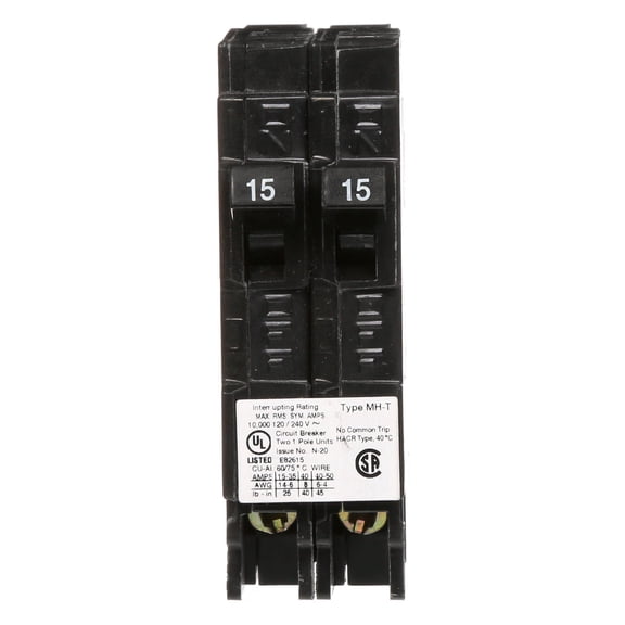 Murray 15a/15a Duplex Circuit Breaker, Siemens, MP1515N