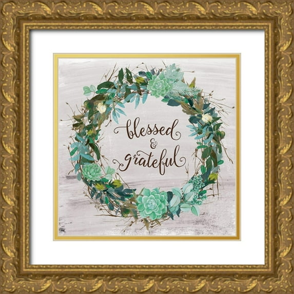 Murray, Amanda 12x12 Gold Ornate Wood Framed with Double Matting Museum Art Print Titled - Blessed and Grateful