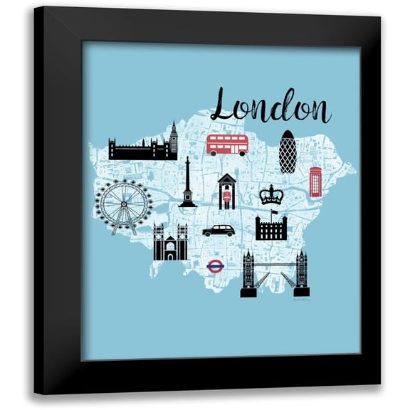 Murray, Amanda 12x14 Black Modern Framed Museum Art Print Titled - City Graphic Map -