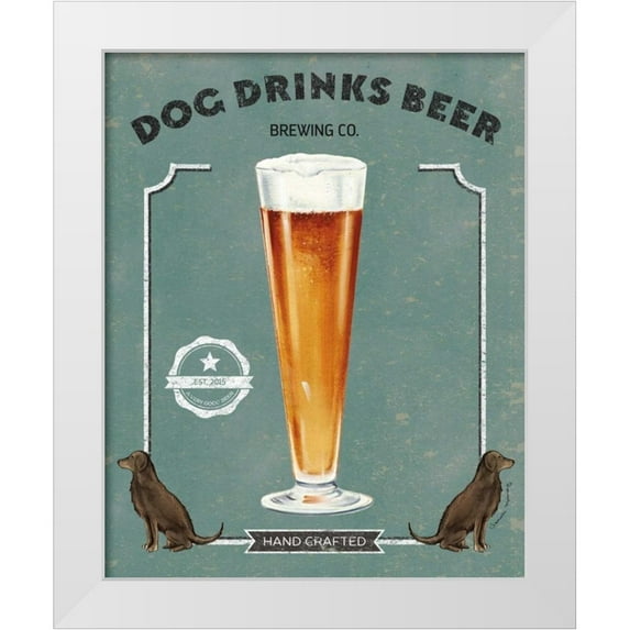 Murray, Danielle 12x14 White Modern Wood Framed Museum Art Print Titled - Dog Drinks Beer Pilsner Glass