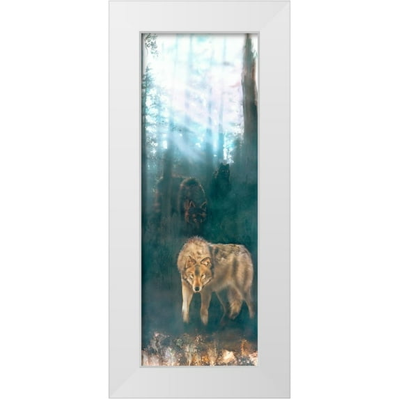Murray Henderson Fine Art 14x32 White Modern Wood Framed Museum Art Print Titled - Wolves Merged