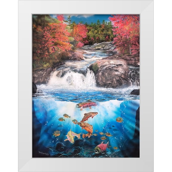 Murray Henderson Fine Art 15x18 White Modern Wood Framed Museum Art Print Titled - Fish Falls
