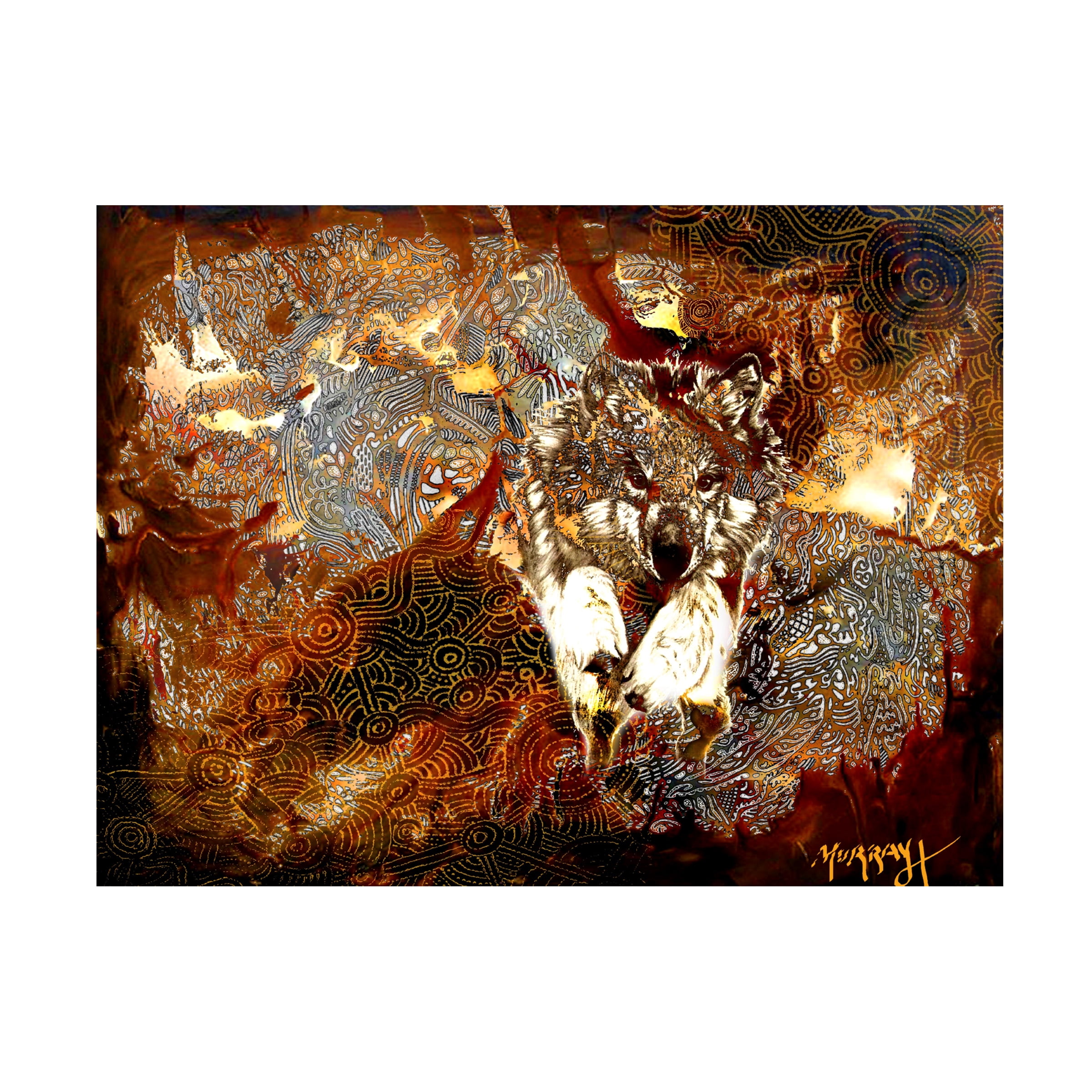 24" x 18" Abstract Wolf Canvas Art in Warm Tones