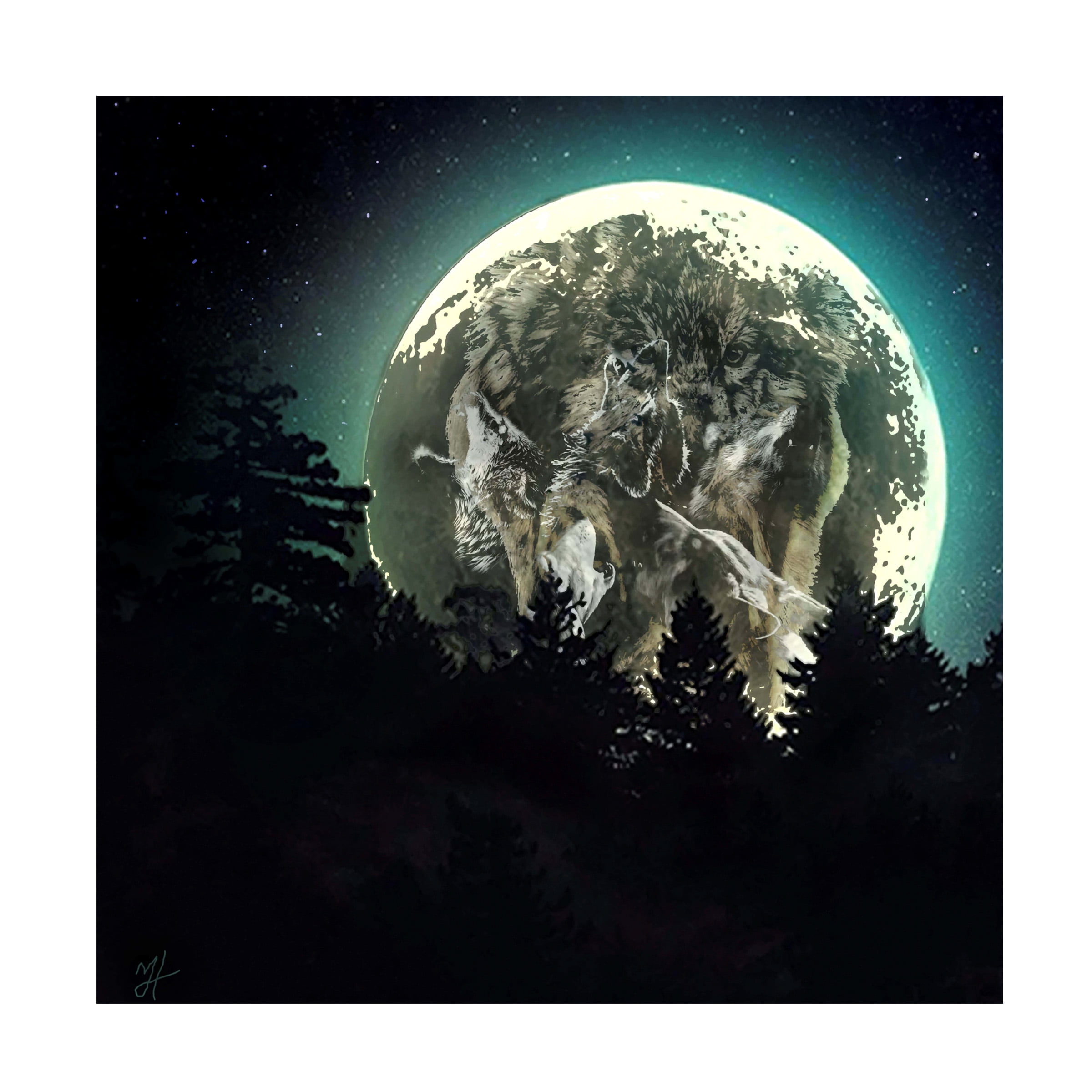 Moon Howl Black and Gray Canvas Art Print