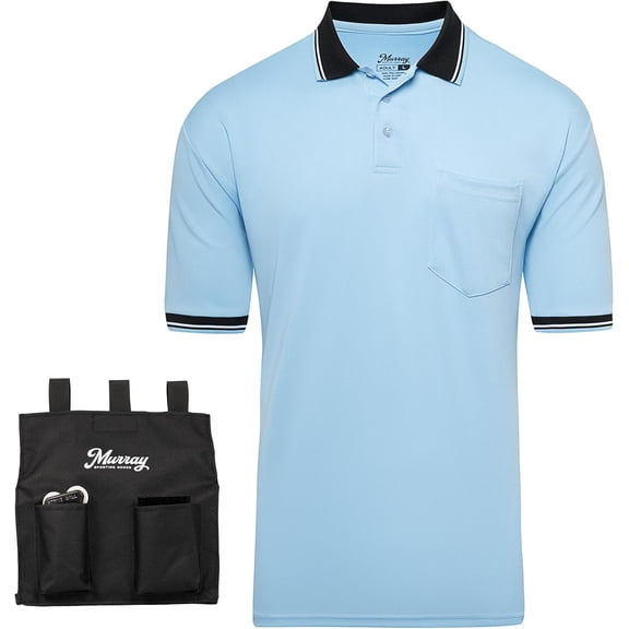 Murray Sporting Goods Baseball/Softball Umpire Shirt Accessory Bundle - Shirt, Bag, Brush, Indicator Clicker (Light Blue, Medium)