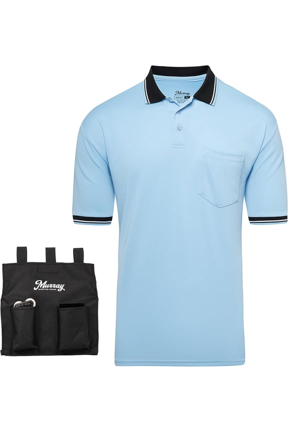 Goods Baseball/Softball Umpire Shirt Accessory Bundle - Shirt, Bag, Brush, Indicator Clicker (Light Blue, X-Large)
