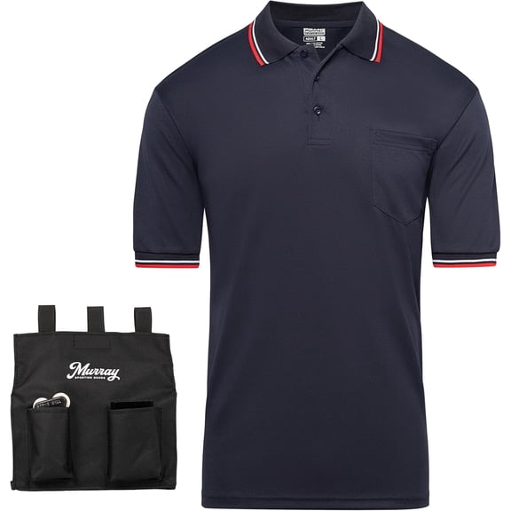 Murray Sporting Goods Baseball/Softball Umpire Shirt Accessory Bundle - Shirt, Bag, Brush, Indicator Clicker (Navy Blue, X-Large)