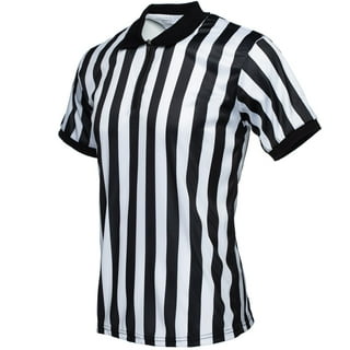 FitsT4 Men's Official Black & White Stripe Referee Shirt Zipper Collared  V-Neck Short Sleeve Umpire Jersey Costume Pro Ref Uniform for Soccer  Basketball Football Black/White Stripe-V Neck X-Large