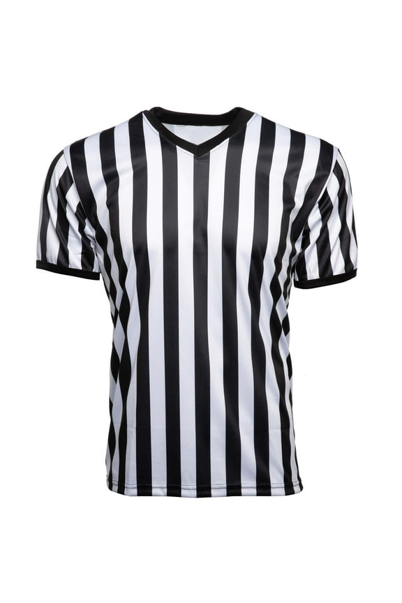Goods Men's Official Uniform Black and White Stripe Pro-Style V-Neck Referee Shirt, Officiating Jersey for Basketball, Football, Volleyball (XX-Large)
