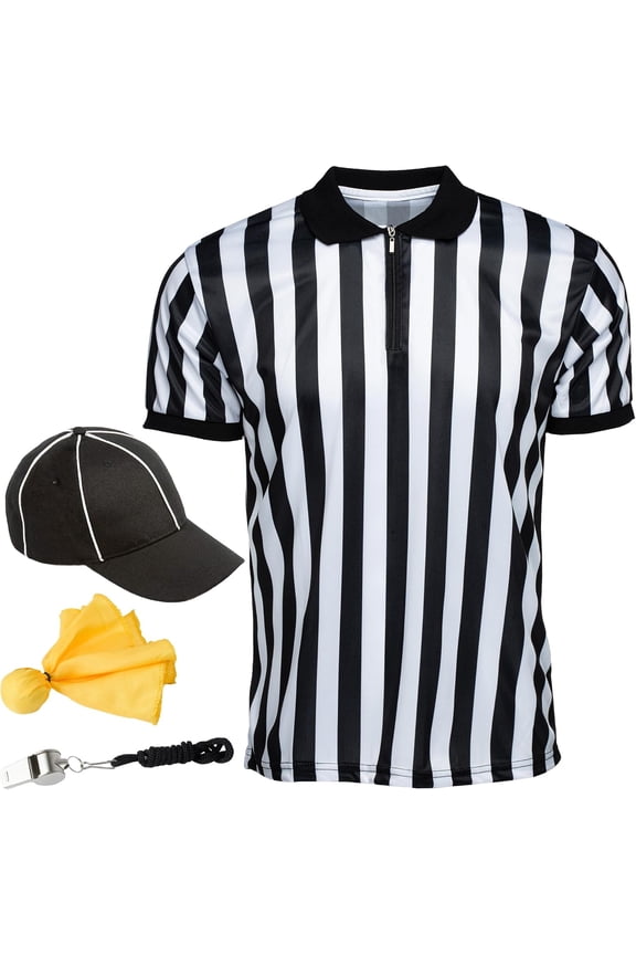 Goods Referee 4-Piece Bundle - Referee Shirt, Hat, Flag, & Whistle (Medium)