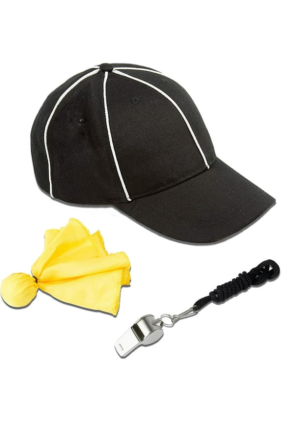 Goods Referee Accessory Bundle Kit - Referee Halloween Costume Accessories Bundle Hat, Flag & Whistle