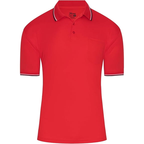 Murray Sporting Goods Short Sleeve Polo Baseball and Softball Umpire Shirt - Sized for Chest Protector (Red, Small)