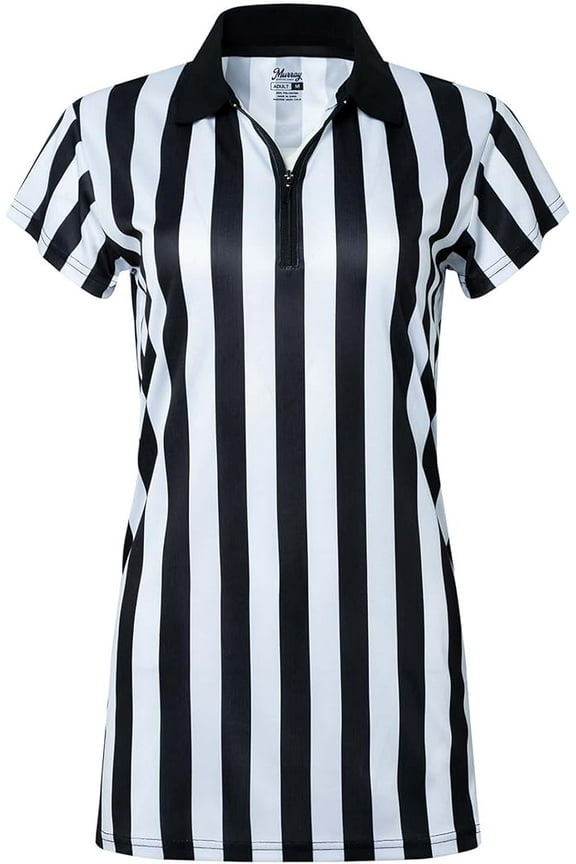 Goods Women's Collared Black and White Stripe Referee Shirt, Official Jersey for Refs, Referee Costume, Waitresses and More (Small)