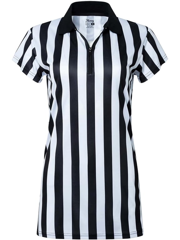 Goods Women's Collared Black and White Stripe Referee Shirt, Official Jersey for Refs, Referee Costume, Waitresses and More (Small)