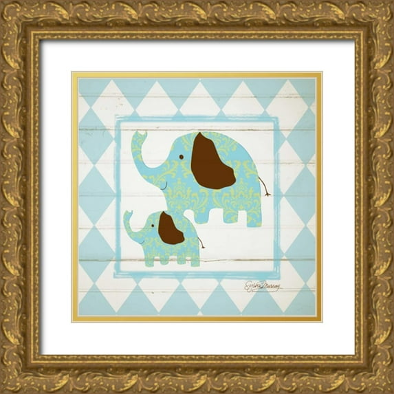 Murray, Sylvia 15x15 Gold Ornate Wood Framed with Double Matting Museum Art Print Titled - Elephants