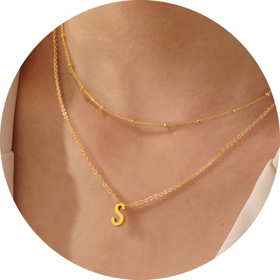 Murtoo Double Layered Initial Letter Necklace for Women - Gold-Tone Personalized Capital Alphabet Pendant Chain Jewelry