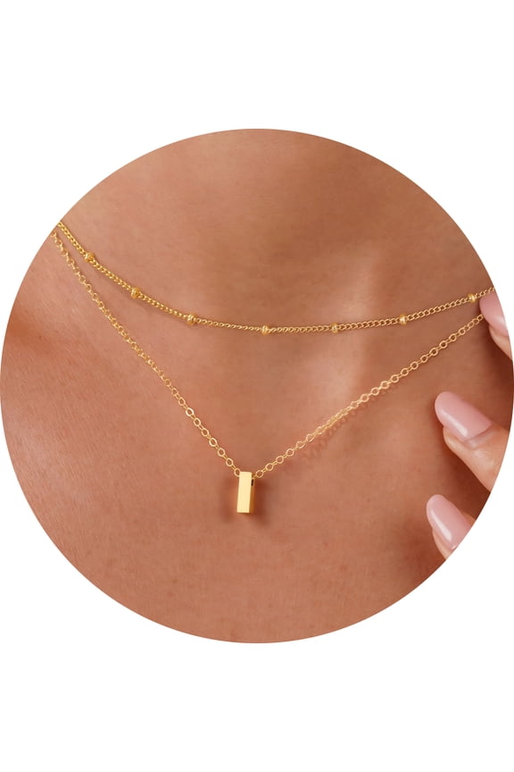 Double Layered Initial Letter Necklace for Women - Gold-Tone Personalized Capital Alphabet Pendant Chain Jewelry