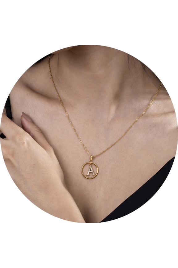 Gold Tone Round Letter Pendant Necklace – 26 Alphabet Options, Lightweight Chain Jewelry Gift for Daily Style