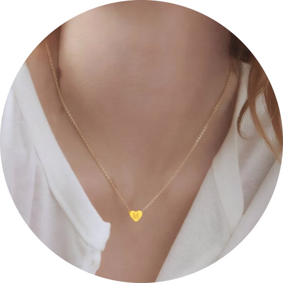 Murtoo Heart Initial Pendant Necklace A-Z Letters Gold Tone Stainless Steel Chain Jewelry for Women