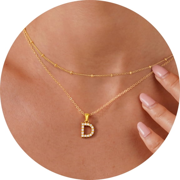 Murtoo Layered Gold Plated Alphabet Necklace with Sparkling Crystal Accents – Stylish Personalized Jewelry for Everyday Elegance