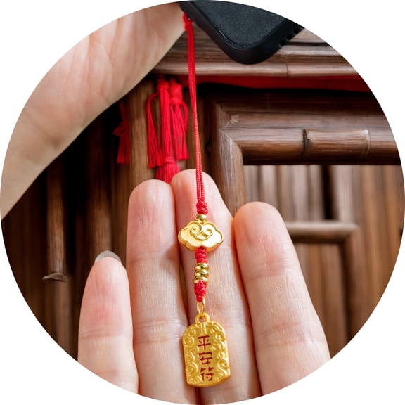 Murtoo Lucky Charm Hanging Ornament Set – Traditional Chinese-Inspired Keychain with Faux Gold Coins, Auspicious Symbols & Decorative Tassel for Car or Bag