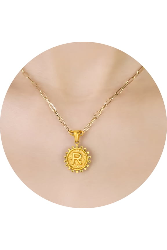 round letter necklace for women 18 inch alphabet initial pendant chain A to Z jewelry